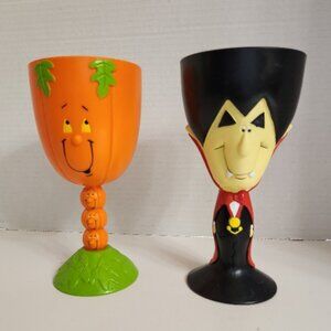 Collectible Halloween Plastic Glasses 1 Pumpkin & 1 Dracula Themed
